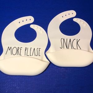 Rae Dunn Silicone Baby Bibs Adjustable Waterproof Set of 2 Snack and More Please